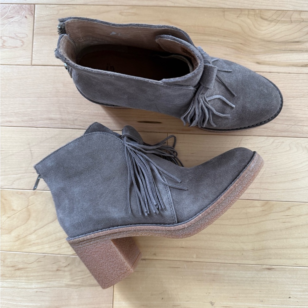 UGG Corin gray suede fridge tassel ankle booties, size 6.5 - Picture 2 of 12